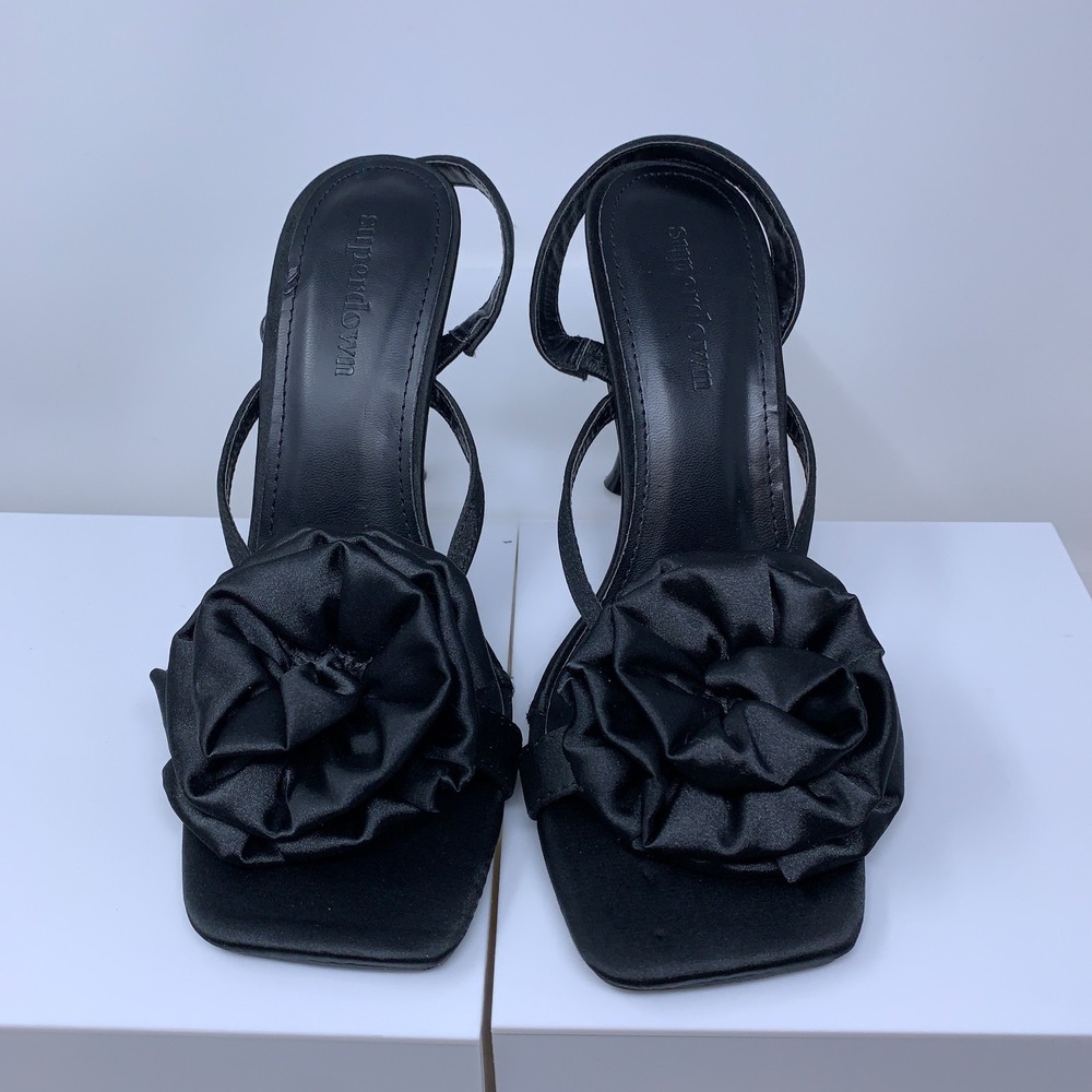 Superdown Womens 6 Black Minnie Sandals Square Toe Stiletto Slingback Heels NEW